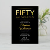 黒地に白文字のゴールドフォイル「Fifty and Fabulous」 箔招待状 (立ち正面)
