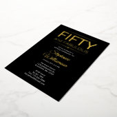 黒地に白文字のゴールドフォイル「Fifty and Fabulous」 箔招待状 (回転した状態)