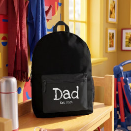 黒地に白文字の「Dad Established」ボールド体 プリントバックパック