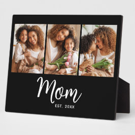 黒地に白文字の「Mom Established」日付 3枚の写真 フォトプラーク