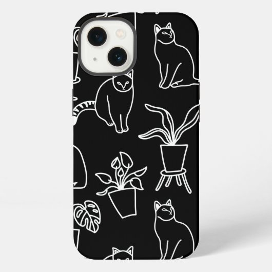 黒地に白猫 iPhoneケース (裏面)