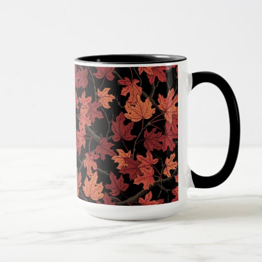 黒地に紅葉したカエデの葉 マグカップ (右)
