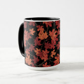 黒地に紅葉したカエデの葉 マグカップ (正面左)