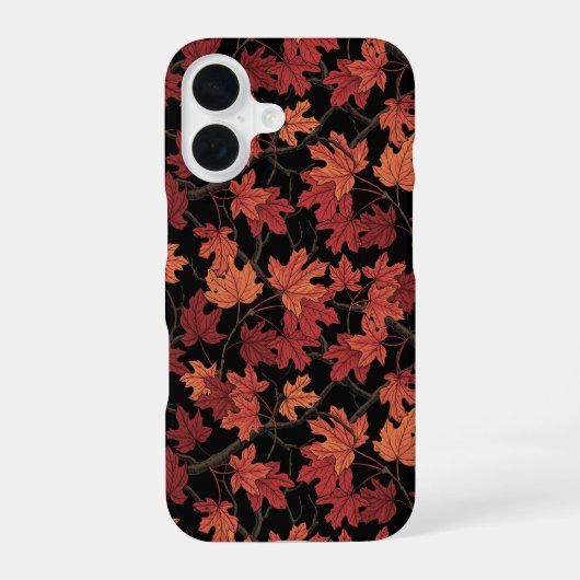 黒地に紅葉したカエデの葉 iPhone 16ケース (裏面)