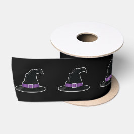 黒地に紫のカートゥーン魔法使いハロウィンハット サテンリボン