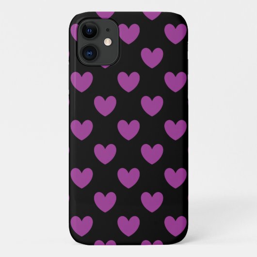 黒地に紫の水玉ハート Case-Mate iPhoneケース (裏面)