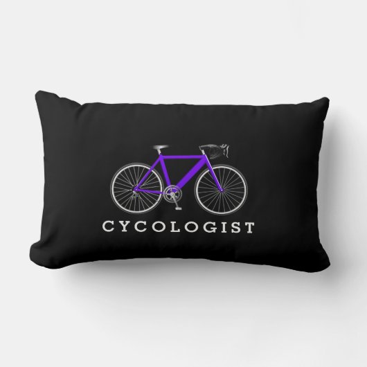 黒地に紫色の自転車に乗ったサイコロジスト ランバークッション (正面)