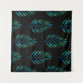 黒地に緑葉の水のヤシの タペストリー (正面(横))