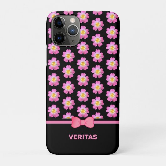 黒地に美しいピンクの花と名前のテキスト Case-Mate iPhoneケース (裏)