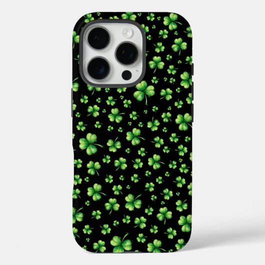黒地に聖パトリックの日の水彩シャムロック Case-Mate iPhoneケース (裏面)