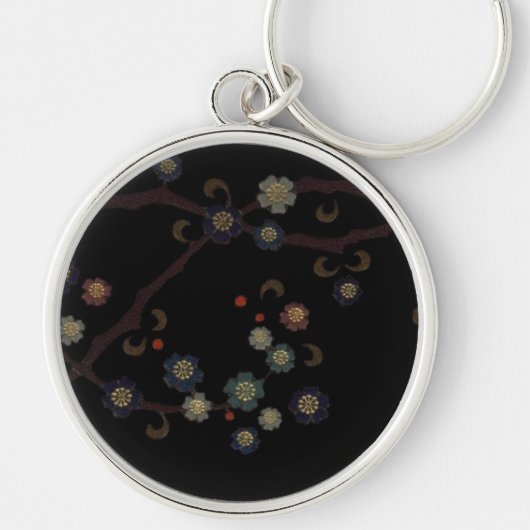 黒地に色とりどりの花 キーホルダー (正面)