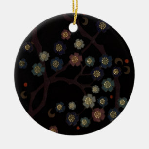 黒地に色とりどりの花 セラミックオーナメント