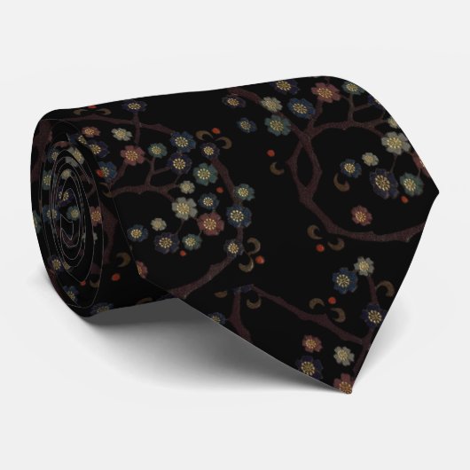 黒地に色とりどりの花 ネクタイ (ロール)
