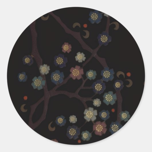 黒地に色とりどりの花 ラウンドシール (正面)