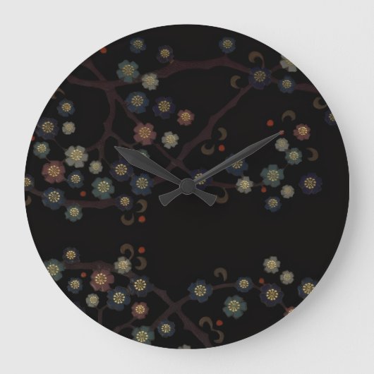 黒地に色とりどりの花 ラージ壁時計 (正面)