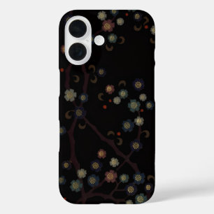 黒地に色とりどりの花 iPhone 16ケース