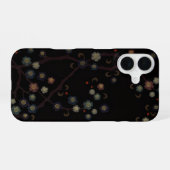 黒地に色とりどりの花 iPhone 16ケース (裏面横)