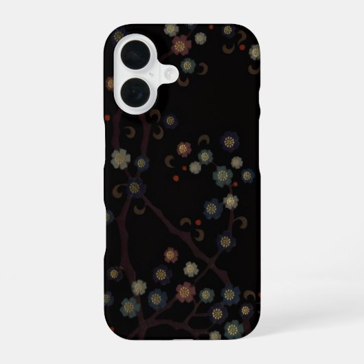 黒地に色とりどりの花 iPhone 16ケース (裏面)