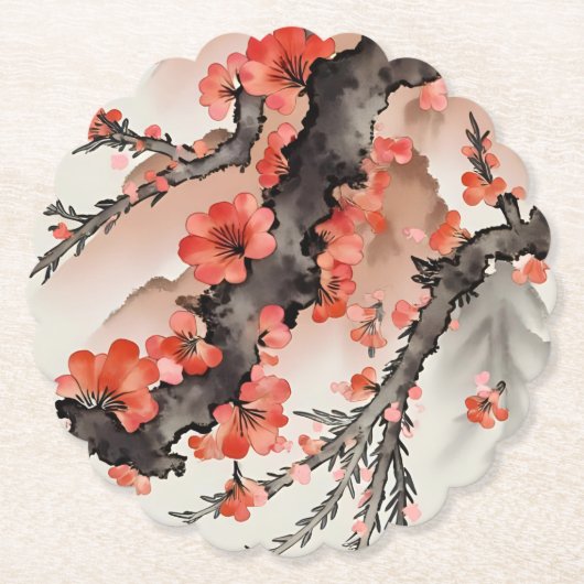 黒地に花 ペーパーコースター (正面)