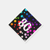 黒地に虹色のドット 80歳の誕生日 スタンダードカクテルナプキン (角)