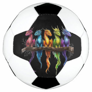 黒地に虹色のベビードラゴングループ サッカーボール