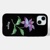 黒地に虹色の花、名前の筆記体 Case-Mate iPhoneケース (裏面 (横))