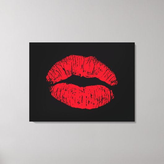 黒地に赤いキスする唇 キャンバスプリント (正面)