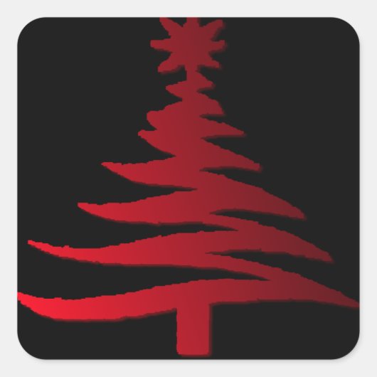 黒地に赤いクリスマスツリーのステンシル スクエアシール (正面)