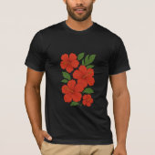 黒地に赤いハイビスカス - トロピカルエレガンス Tシャツ (正面)