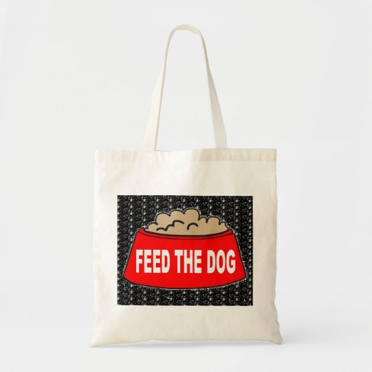 黒地に赤いハンドバッグ型の犬用食器 トートバッグ (正面)