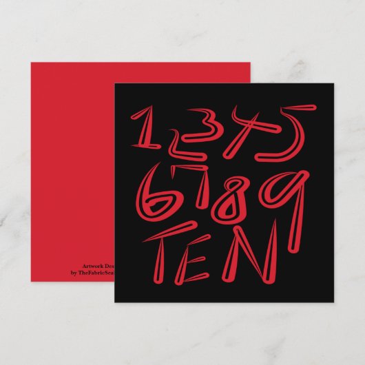 黒地に赤のタイポグラフィ1から10までのデザイン カード (正面/裏面)