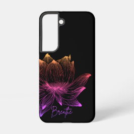 黒地に輝く蓮のネオン虹の花 SAMSUNG GALAXY S22ケース