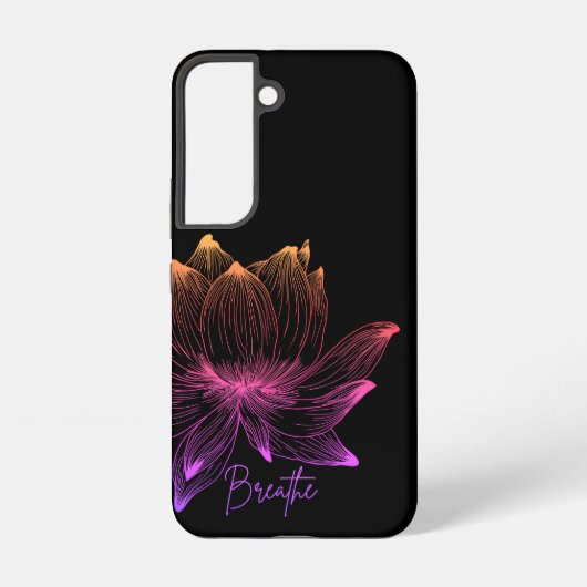 黒地に輝く蓮のネオン虹の花 SAMSUNG GALAXYケース (裏面)