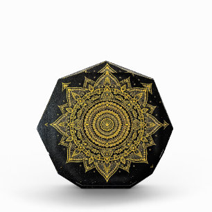 黒地に輝く金のスターバースト曼荼羅 フォトブロック
