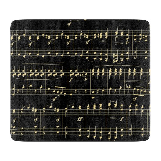 黒地に輝く金の音楽 カッティングボード (正面)