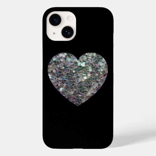 黒地に輝く銀色のモザイクハート Case-Mate iPhoneケース (裏面)