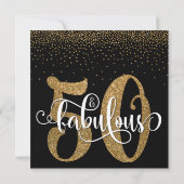 黒地に輝くGlitter & Script 50 & Fabulous、誕生日おめでとう 招待状 (裏面)