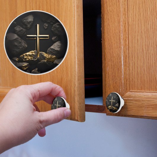 黒地に金の十字架 セラミックノブ