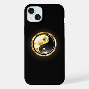 黒地に金の陰陽マーク iPhone 15 PLUSケース