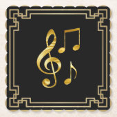 黒地に金の音楽アイコン ペーパーコースター (正面)