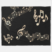 黒地に金の音符 フリースブランケット (正面(横))