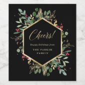 黒地に金箔の葉飾り | クリスマス・チーズ ワインラベル (シングルラベル)