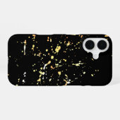 黒地に金色のペンキ飛沫 iPhone 16ケース (裏面横)