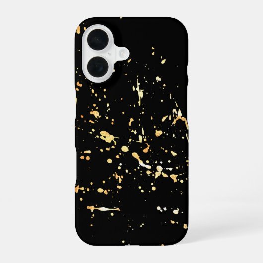 黒地に金色のペンキ飛沫 iPhone 16ケース (裏面)