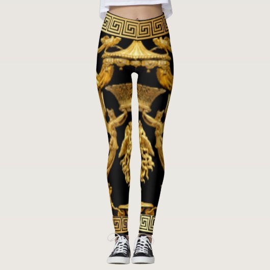 黒地に金色のメドゥーサ、セラフィム、天蓋 レギンス (正面)