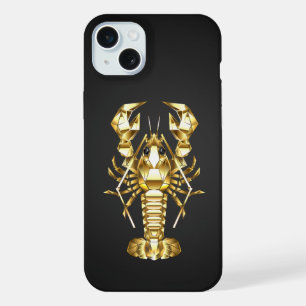 黒地に金色の多角形ロブスター・エビ iPhone 15 PLUSケース