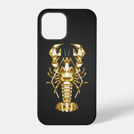 黒地に金色の多角形ロブスター・エビ iPhoneケース (裏面)
