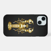 黒地に金色の多角形ロブスター・エビ iPhone 15ケース (裏面横)
