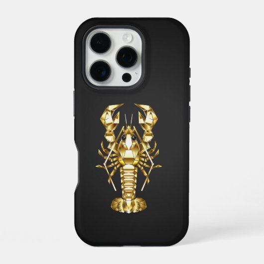 黒地に金色の多角形ロブスター・ザリガニ iPhoneケース (裏面)