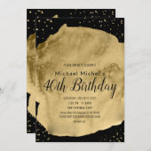 黒地に金色の水彩筆跡 招待状 (正面/裏面)